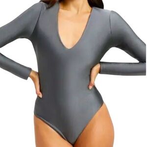 NWT Good American Disco High Shine Compression Bodysuit Chrome Size 1 Small